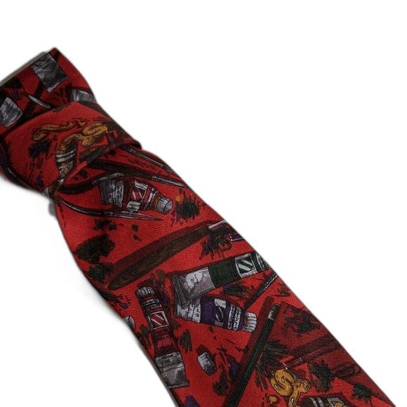 Perry Ellis Handmade All Silk Artists Red Tie Italy - Picture 2 of 6